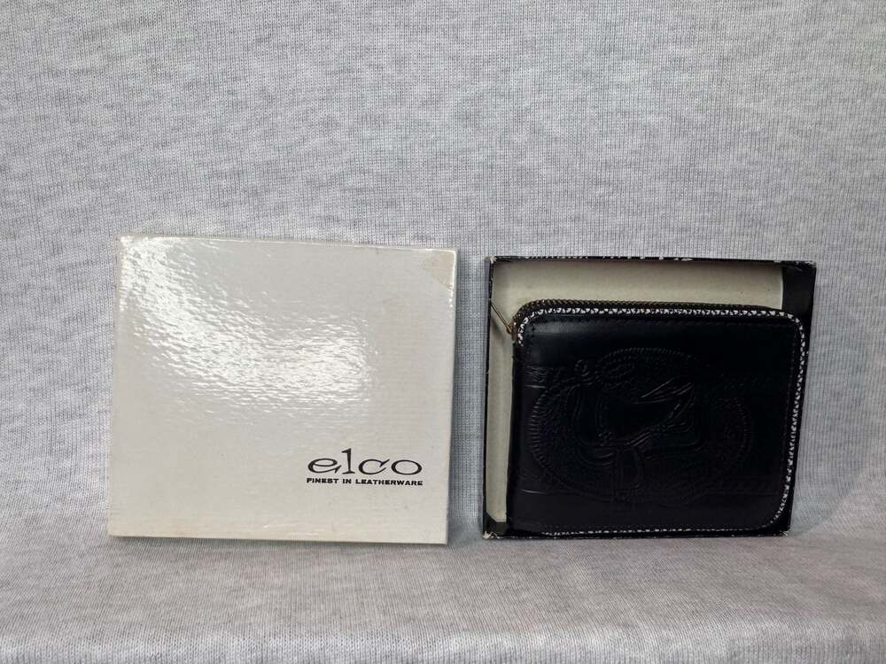 Vintage Elco Finest in Leatherware Embossed Western Saddle Cowhide Wallet